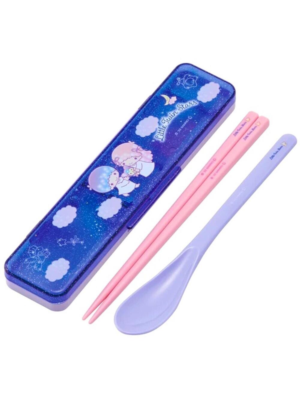 Sanrio Little Twin Stars Utensil Set Spoon Chopsticks Box Case Glitter Bento NWT